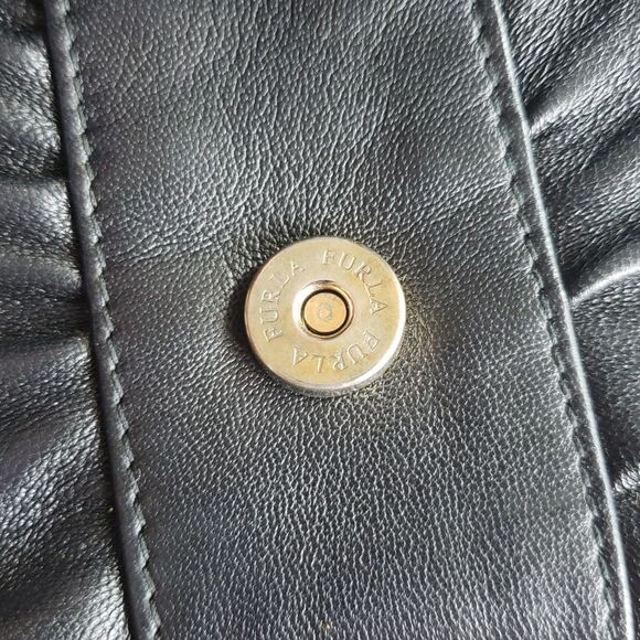 Furla Black Leather Bow Gold Accent L Chic Edgy Feminine Clutch Crossbody Bag - Picture 4 of 7